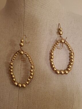 Gold Bead Teardrop Wire Earrings - Women Jewelry